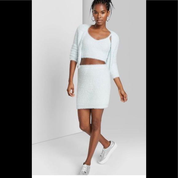 Womens Fuzzy Sweater Knit Mini Skirt 